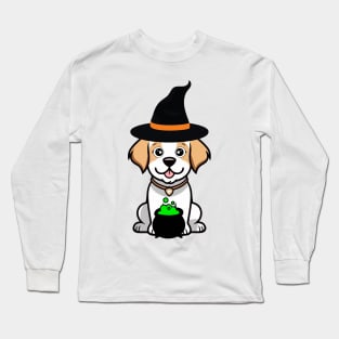 Funny Happy Dog is wearing a witch costume Long Sleeve T-Shirt